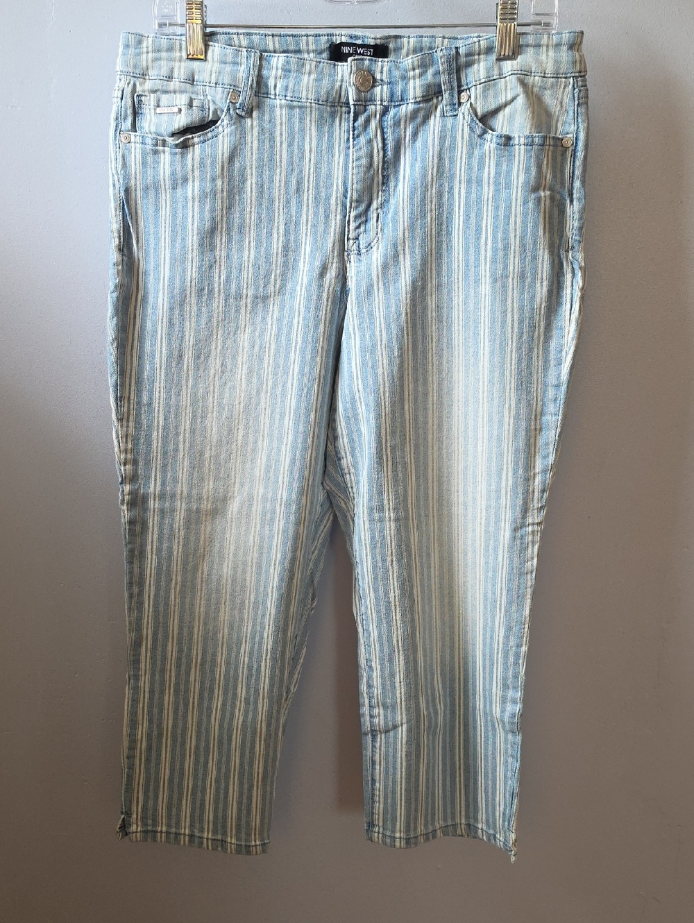 Nine West Blue and White Striped Cropped Jeans Christie Capri - Picture 2 of 6